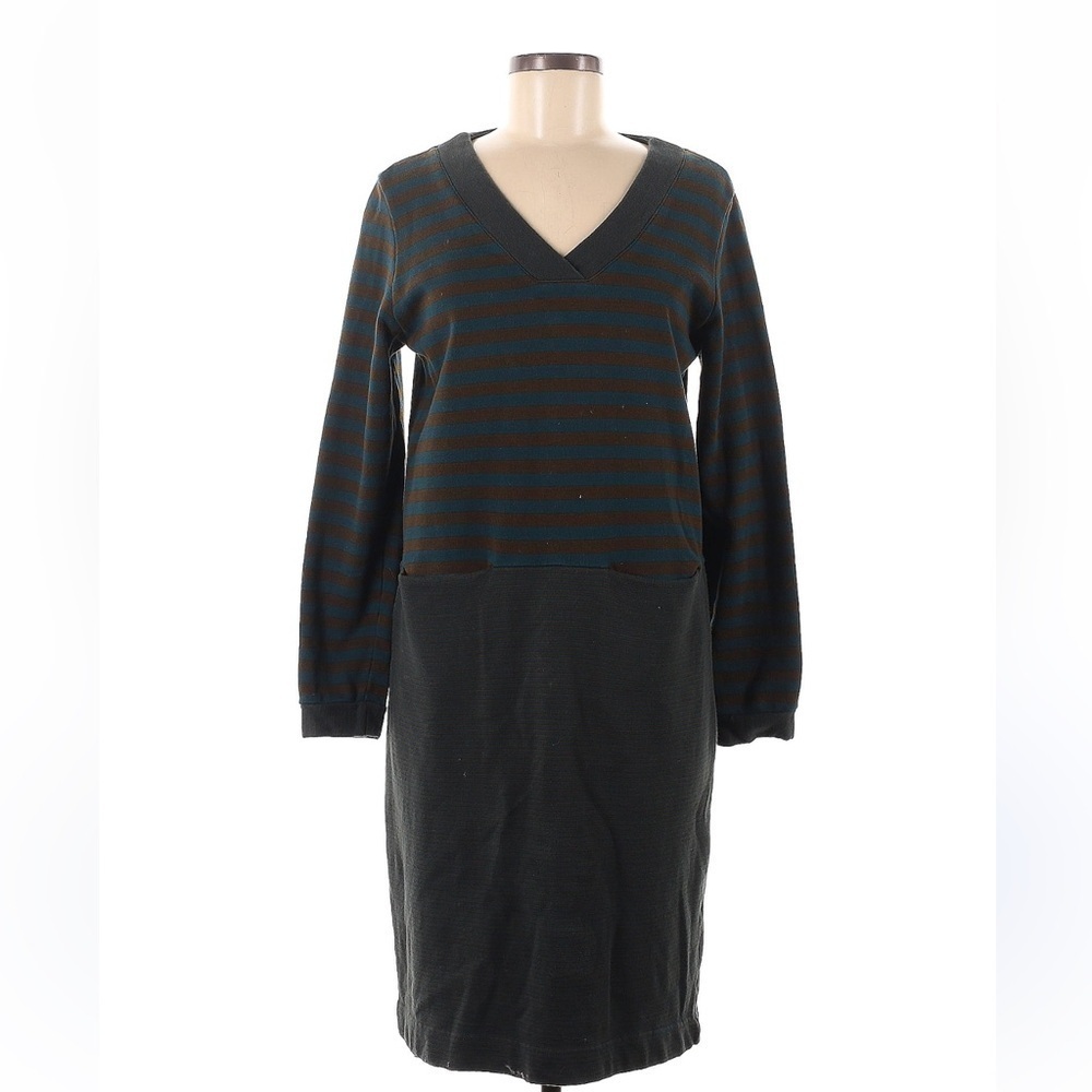 WRAP striped dress brown blue long sleeve size 8